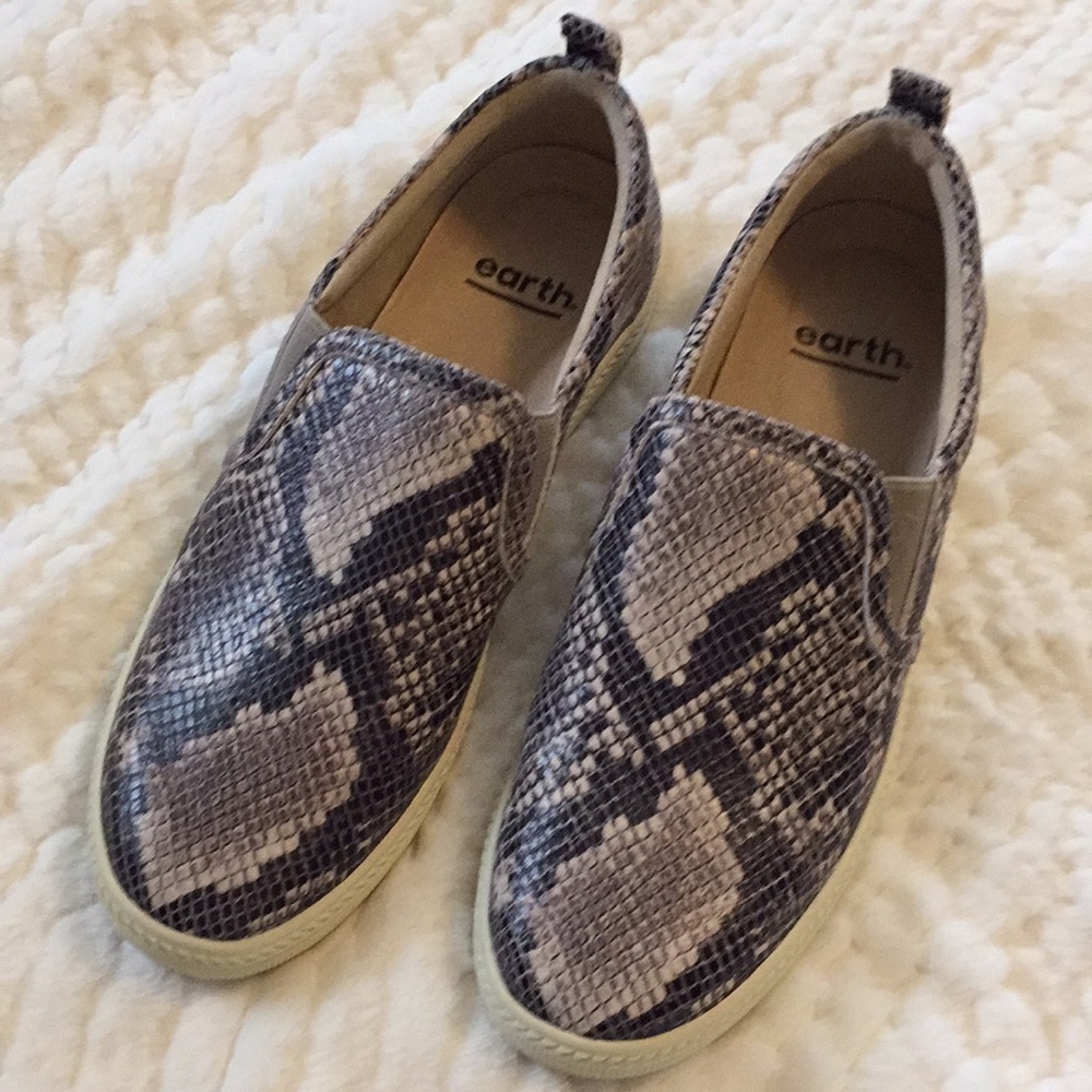 Earth leather slip on snake print sneakers